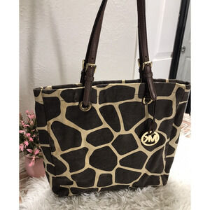 Michael Kors Tote Bag Brown Giraffe Print Canvas Shopper Shoulder Bag Pre-owned